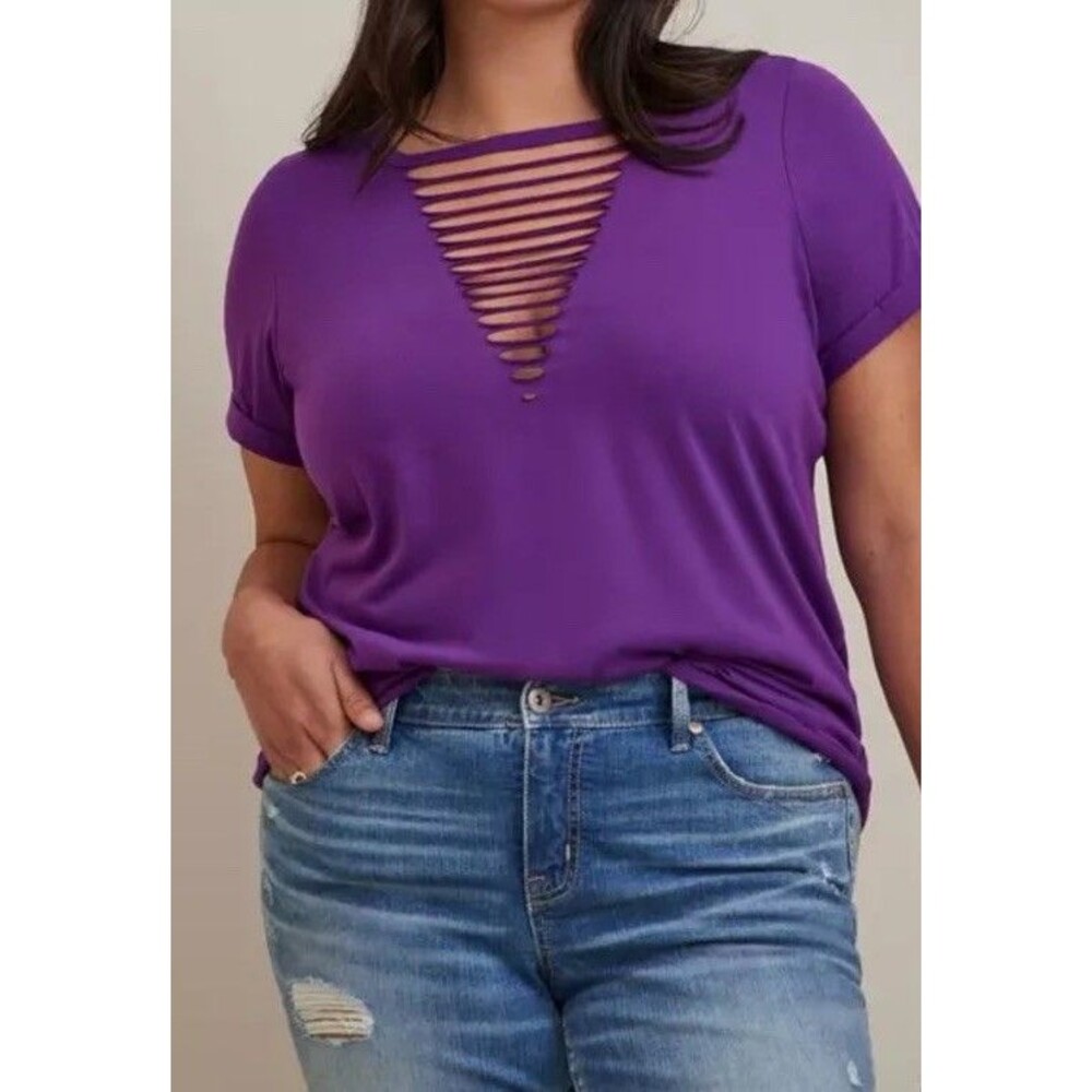 00 Torrid Cotton V-Neck Ladder Slash Tee Purple